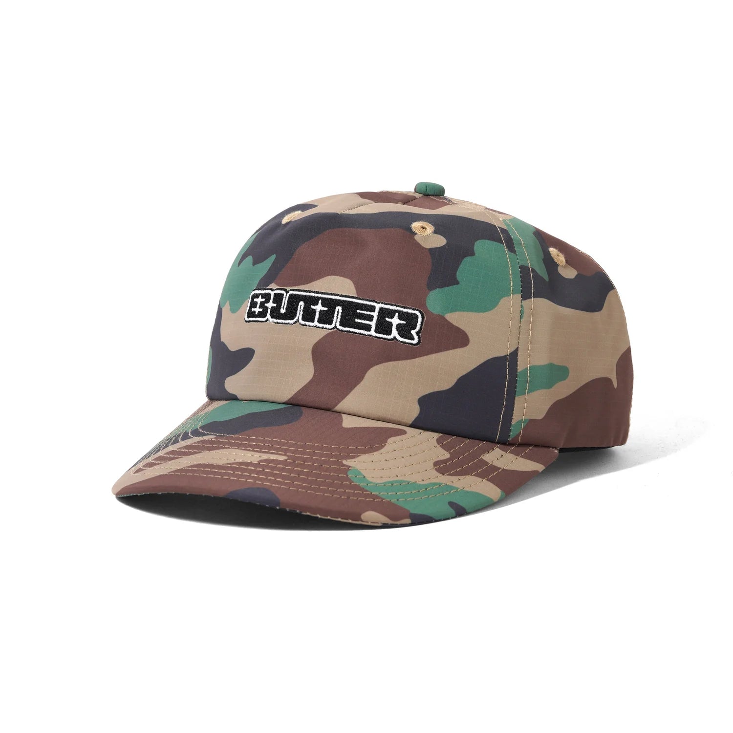 Butter glint snap back woodland camo